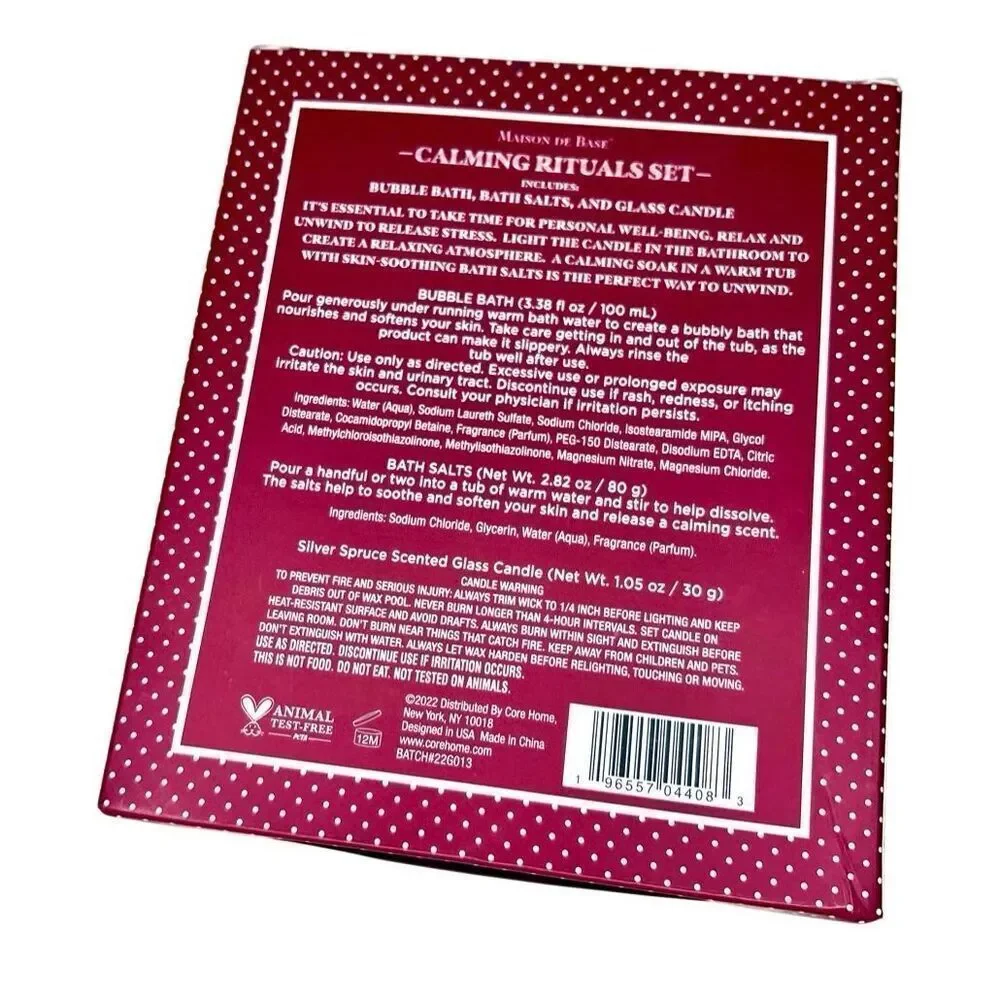 Maison de Base Calming Rituals Bath Set, Bubble Bath, Bath Salts and Candle New